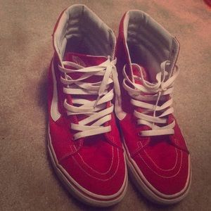 Red white high top vans